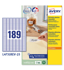 Etichette adesive L4731REV - in carta - angoli arrotondati - rimovibili - 25,4 x 10 mm - 189 et/fg - 25 fogli - bianco -