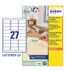 Etichette adesive L4737REV - in carta - angoli arrotondati - rimovibili - 63,5 x 29,6 mm - 27 et/fg - 25 fogli - bianco