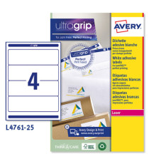 Etichette adesive L4761 - in carta - angoli arrotondati - permanenti - 192 x 61 mm - 4 et/fg - 25 fogli - bianco coprent Etichette adesive L4761 - in carta - angoli arrotondati - permanenti - 192 x 61 mm - 4 et/fg - 25 fogli - bianco coprent