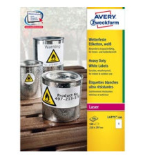 Etichette adesive L4775 - in PE - laser - permanenti - 210 x 297 mm - 1 et/fg - 100 fogli - bianco - Avery Etichette adesive L4775 - in PE - laser - permanenti - 210 x 297 mm - 1 et/fg - 100 fogli - bianco - Avery