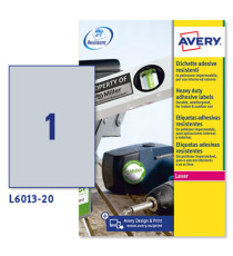Etichette adesive L6013 - in poliestere - laser - permanenti - 210 x 297 mm - 1 et/fg - 20 fogli - argento - Avery