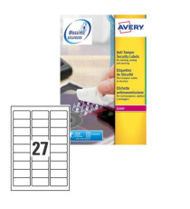 Etichette adesive L6114 - in poliestere - laser - permanenti - 63,5 x 29,6 mm - 27 et/fg - 20 fogli - bianco - Avery Etichette adesive L6114 - in poliestere - laser - permanenti - 63,5 x 29,6 mm - 27 et/fg - 20 fogli - bianco - Avery