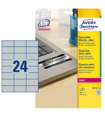 Etichette adesive L6133 - in poliestere - laser - permanenti - 70 x 37 mm - 24 et/fg - 20 fogli - argento - Avery