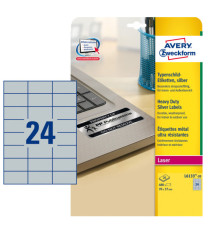 Etichette adesive L6133 - in poliestere - laser - permanenti - 70 x 37 mm - 24 et/fg - 20 fogli - argento - Avery