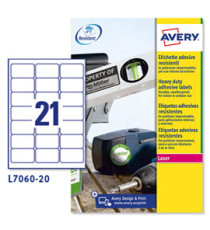 Etichette adesive L7060 - in poliestere - laser - permanenti - 63,5 x 38,1 mm - 21 et/fg - 20 fogli - bianco - Avery Etichette adesive L7060 - in poliestere - laser - permanenti - 63,5 x 38,1 mm - 21 et/fg - 20 fogli - bianco - Avery