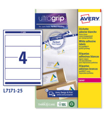 Etichette adesive L7171 - in carta - angoli arrotondati - permanenti - 200 x 60 mm - 4 et/fg - 25 fogli - bianco coprent Etichette adesive L7171 - in carta - angoli arrotondati - permanenti - 200 x 60 mm - 4 et/fg - 25 fogli - bianco coprent