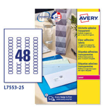 Etichette adesive L7553 - in poliestere - laser - permanenti - 22 x 12,7 mm - 48 et/fg - 25 fogli - trasparente - Avery Etichette adesive L7553 - in poliestere - laser - permanenti - 22 x 12,7 mm - 48 et/fg - 25 fogli - trasparente - Avery