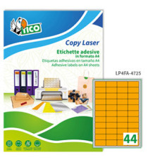 Etichette adesive LP4F - in carta - angoli arrotondati - permanenti - 47,5 x 25,5 mm - 44 et/fg - 70 fogli - arancio flu Etichette adesive LP4F - in carta - angoli arrotondati - permanenti - 47,5 x 25,5 mm - 44 et/fg - 70 fogli - arancio flu