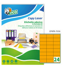 Etichette adesive LP4F - in carta - con margini - permanenti - 70 x 36 mm - 24 et/fg - 70 fogli - arancio fluo - Tico Etichette adesive LP4F - in carta - con margini - permanenti - 70 x 36 mm - 24 et/fg - 70 fogli - arancio fluo - Tico