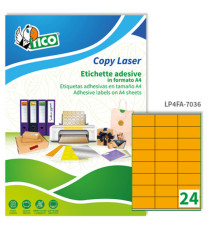 Etichette adesive LP4F - in carta - con margini - permanenti - 70 x 36 mm - 24 et/fg - 70 fogli - arancio fluo - Tico Etichette adesive LP4F - in carta - con margini - permanenti - 70 x 36 mm - 24 et/fg - 70 fogli - arancio fluo - Tico