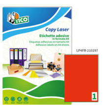 Etichette adesive LP4F - in carta - permanenti - 210 x 297 mm - 1 et/fg - 70 fogli - rosso fluo - Tico Etichette adesive LP4F - in carta - permanenti - 210 x 297 mm - 1 et/fg - 70 fogli - rosso fluo - Tico