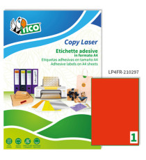 Etichette adesive LP4F - in carta - permanenti - 210 x 297 mm - 1 et/fg - 70 fogli - rosso fluo - Tico Etichette adesive LP4F - in carta - permanenti - 210 x 297 mm - 1 et/fg - 70 fogli - rosso fluo - Tico