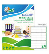 Etichette adesive LP4W - in carta - con margini - permanenti - 70 x 36 mm - 24 et/fg - 100 fogli - bianco - Tico Etichette adesive LP4W - in carta - con margini - permanenti - 70 x 36 mm - 24 et/fg - 100 fogli - bianco - Tico