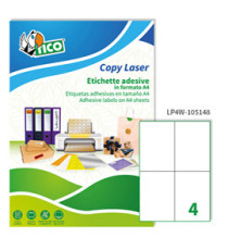 Etichette adesive LP4W - in carta - permanenti - 105 x 148 mm - 4 et/fg - 100 fogli - bianco - Tico Etichette adesive LP4W - in carta - permanenti - 105 x 148 mm - 4 et/fg - 100 fogli - bianco - Tico
