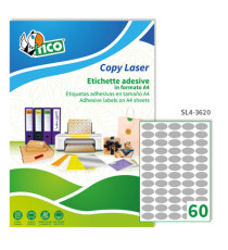 Etichette adesive ovali SL4 - in carta - permanenti - 36 x 20 mm - 60 et/fg - 100 fogli - argento satinato - Tico Etichette adesive ovali SL4 - in carta - permanenti - 36 x 20 mm - 60 et/fg - 100 fogli - argento satinato - Tico