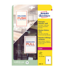 Etichette adesive per finestre - in carta - con pellicola - laser - rimovibili - 210 x 297 mm - 1et/fg - 10 fogli - bian Etichette adesive per finestre - in carta - con pellicola - laser - rimovibili - 210 x 297 mm - 1et/fg - 10 fogli - bian
