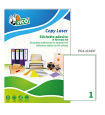 Etichette adesive PG4 - in carta - laser - permanenti - 210 x 297 mm - 1 et/fg - 100 fogli - bianco lucido - Tico Etichette adesive PG4 - in carta - laser - permanenti - 210 x 297 mm - 1 et/fg - 100 fogli - bianco lucido - Tico