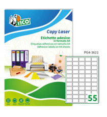 Etichette adesive PG4 - in carta - laser - permanenti - 36 x 22 mm - 55 et/fg - 100 fogli - bianco  lucido - Tico Etichette adesive PG4 - in carta - laser - permanenti - 36 x 22 mm - 55 et/fg - 100 fogli - bianco  lucido - Tico