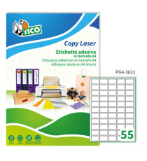 Etichette adesive PG4 - in carta - laser - permanenti - 36 x 22 mm - 55 et/fg - 100 fogli - bianco  lucido - Tico Etichette adesive PG4 - in carta - laser - permanenti - 36 x 22 mm - 55 et/fg - 100 fogli - bianco  lucido - Tico