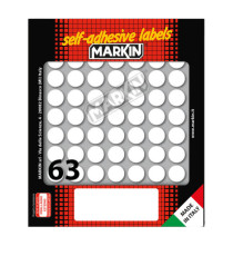 Etichette adesive tonde - in carta - permanenti - diametro 14 mm - 63 et/fg - 10 fogli - bianco - Markin Etichette adesive tonde - in carta - permanenti - diametro 14 mm - 63 et/fg - 10 fogli - bianco - Markin