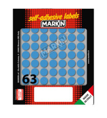 Etichette adesive tonde - in carta - permanenti - diametro 14 mm - 63 et/fg - 10 fogli - blu - Markin