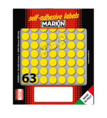 Etichette adesive tonde - in carta - permanenti - diametro 14 mm - 63 et/fg - 10 fogli - giallo - Markin Etichette adesive tonde - in carta - permanenti - diametro 14 mm - 63 et/fg - 10 fogli - giallo - Markin