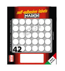 Etichette adesive tonde - in carta - permanenti - diametro 18 mm - 42 et/fg - 10 fogli - bianco - Markin Etichette adesive tonde - in carta - permanenti - diametro 18 mm - 42 et/fg - 10 fogli - bianco - Markin