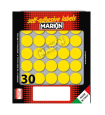 Etichette adesive tonde - in carta - permanenti - diametro 22 mm - 30 et/fg - 10 fogli - giallo - Markin