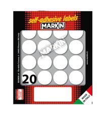 Etichette adesive tonde - in carta - permanenti - diametro 27 mm - 20 et/fg - 10 fogli - bianco - Markin