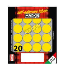 Etichette adesive tonde - in carta - permanenti - diametro 27 mm - 20 et/fg - 10 fogli - giallo - Markin