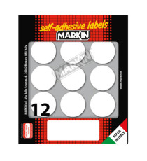 Etichette adesive tonde - in carta - permanenti - diametro 34 mm - 12 et/fg - 10 fogli - bianco - Markin
