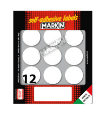 Etichette adesive tonde - in carta - permanenti - diametro 34 mm - 12 et/fg - 10 fogli - bianco - Markin