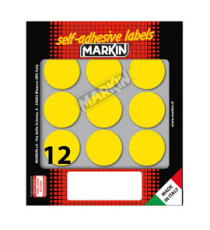 Etichette adesive tonde - in carta - permanenti - diametro 34 mm - 12 et/fg - 10 fogli - giallo - Markin Etichette adesive tonde - in carta - permanenti - diametro 34 mm - 12 et/fg - 10 fogli - giallo - Markin