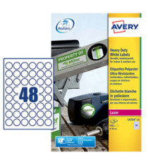 Etichette adesive tonde L4716 - in poliestere - laser - permanenti - diametro 30 mm - 48 et/fg - 20 fogli - bianco - Ave Etichette adesive tonde L4716 - in poliestere - laser - permanenti - diametro 30 mm - 48 et/fg - 20 fogli - bianco - Ave