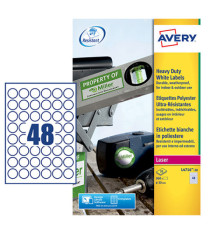 Etichette adesive tonde L4716 - in poliestere - laser - permanenti - diametro 30 mm - 48 et/fg - 20 fogli - bianco - Ave Etichette adesive tonde L4716 - in poliestere - laser - permanenti - diametro 30 mm - 48 et/fg - 20 fogli - bianco - Ave