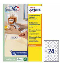 Etichette adesive tonde L4850 - in carta - rimovibili - diametro 37 mm - 24 et/fg - 25 fogli - bianco - Avery Etichette adesive tonde L4850 - in carta - rimovibili - diametro 37 mm - 24 et/fg - 25 fogli - bianco - Avery