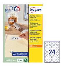 Etichette adesive tonde L4850 - in carta - rimovibili - diametro 37 mm - 24 et/fg - 25 fogli - bianco - Avery Etichette adesive tonde L4850 - in carta - rimovibili - diametro 37 mm - 24 et/fg - 25 fogli - bianco - Avery