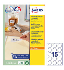 Etichette adesive tonde L4850 - in carta - rimovibili - diametro 51 mm - 15 et/fg - 25 fogli - bianco - Avery Etichette adesive tonde L4850 - in carta - rimovibili - diametro 51 mm - 15 et/fg - 25 fogli - bianco - Avery