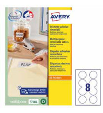 Etichette adesive tonde L4850 - in carta - rimovibili - diametro 63,5 mm - 8 et/fg - 25 fogli - bianco - Avery Etichette adesive tonde L4850 - in carta - rimovibili - diametro 63,5 mm - 8 et/fg - 25 fogli - bianco - Avery