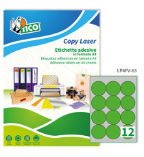 Etichette adesive tonde LP4F - in carta - con margini - permanenti - diametro 63,5 mm - 12 et/fg - 70 fogli - verde fluo Etichette adesive tonde LP4F - in carta - con margini - permanenti - diametro 63,5 mm - 12 et/fg - 70 fogli - verde fluo