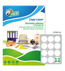 Etichette adesive tonde LP4W - in carta - con margini - permanenti - diametro 60 mm - 12 et/fg - 100 fogli - bianco - Ti Etichette adesive tonde LP4W - in carta - con margini - permanenti - diametro 60 mm - 12 et/fg - 100 fogli - bianco - Ti