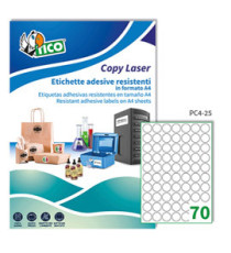 Etichette adesive tonde PC4 - in poliestere - laser - permanenti - diametro 25 mm - 70 et/fg - 100 fogli - trasparente - Etichette adesive tonde PC4 - in poliestere - laser - permanenti - diametro 25 mm - 70 et/fg - 100 fogli - trasparente -