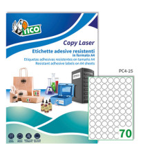 Etichette adesive tonde PC4 - in poliestere - laser - permanenti - diametro 25 mm - 70 et/fg - 100 fogli - trasparente - Etichette adesive tonde PC4 - in poliestere - laser - permanenti - diametro 25 mm - 70 et/fg - 100 fogli - trasparente -