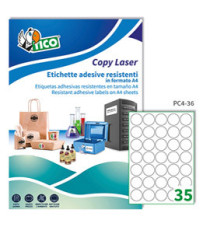Etichette adesive tonde PC4 - in poliestere - laser - permanenti - diametro 36 mm - 35 et/fg - 100 fogli - trasparente - Etichette adesive tonde PC4 - in poliestere - laser - permanenti - diametro 36 mm - 35 et/fg - 100 fogli - trasparente -