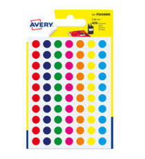 Etichette adesive tonde PSA - in carta - permanenti - diametro 8 mm - 70 et/fg - 6 fogli - colori assortiti - Avery Etichette adesive tonde PSA - in carta - permanenti - diametro 8 mm - 70 et/fg - 6 fogli - colori assortiti - Avery