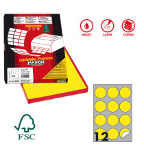 Etichette adesive tonde R/310 - in carta - permanenti - diametro 60 mm - 12 et/fg - 100 fogli - giallo fluo - Markin Etichette adesive tonde R/310 - in carta - permanenti - diametro 60 mm - 12 et/fg - 100 fogli - giallo fluo - Markin