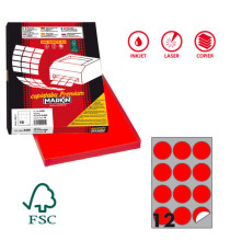 Etichette adesive tonde R/310 - in carta - permanenti - diametro 60 mm - 12 et/fg - 100 fogli - rosso fluo - Markin Etichette adesive tonde R/310 - in carta - permanenti - diametro 60 mm - 12 et/fg - 100 fogli - rosso fluo - Markin