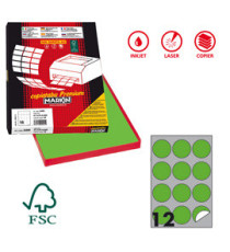 Etichette adesive tonde R/310 - in carta - permanenti - diametro 60 mm - 12 et/fg - 100 fogli - verde fluo - Markin Etichette adesive tonde R/310 - in carta - permanenti - diametro 60 mm - 12 et/fg - 100 fogli - verde fluo - Markin