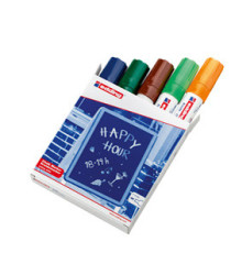 Marcatore a gesso liquido 4090 - punta scalpello - da 4 a 15mm - colori assortiti - Edding - astuccio 5 pezzi Marcatore a gesso liquido 4090 - punta scalpello - da 4 a 15mm - colori assortiti - Edding - astuccio 5 pezzi