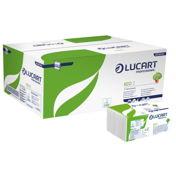 Asciugamani piegati a Z Eco - 2 veli - 21 gr - goffratura corda - 23,5 x 21,5 cm - bianco - Lucart - conf. 220 pezzi Asciugamani piegati a Z Eco - 2 veli - 21 gr - goffratura corda - 23,5 x 21,5 cm - bianco - Lucart - conf. 220 pezzi